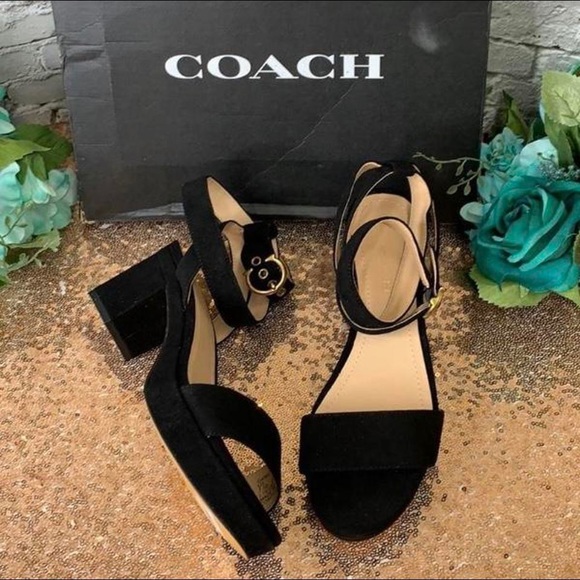 COACH black suede platform sandals 5 🆕 - Picture 4 of 8